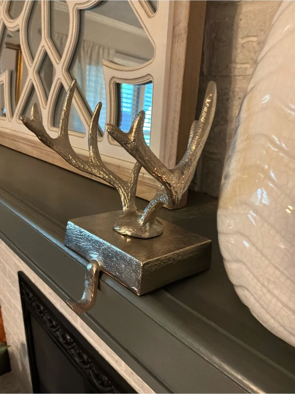 West Elm Metallic Silver  Antler Stocking Holder